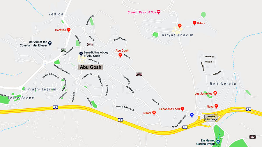 Map of Abu Gosh, near Jerusalem